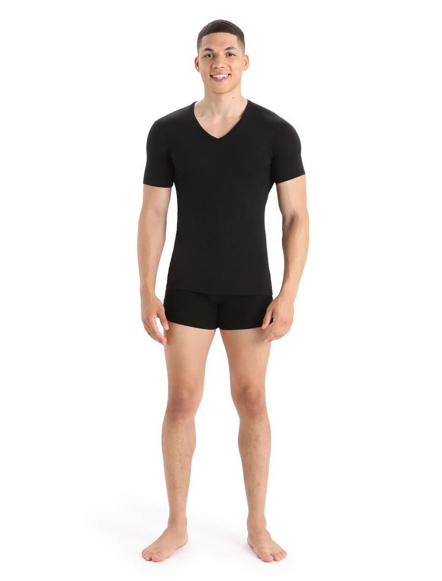 Black Icebreaker Merino Anatomica Short Sleeve V Neck T-Shirt Men's Underwear | AU 1295XYUF